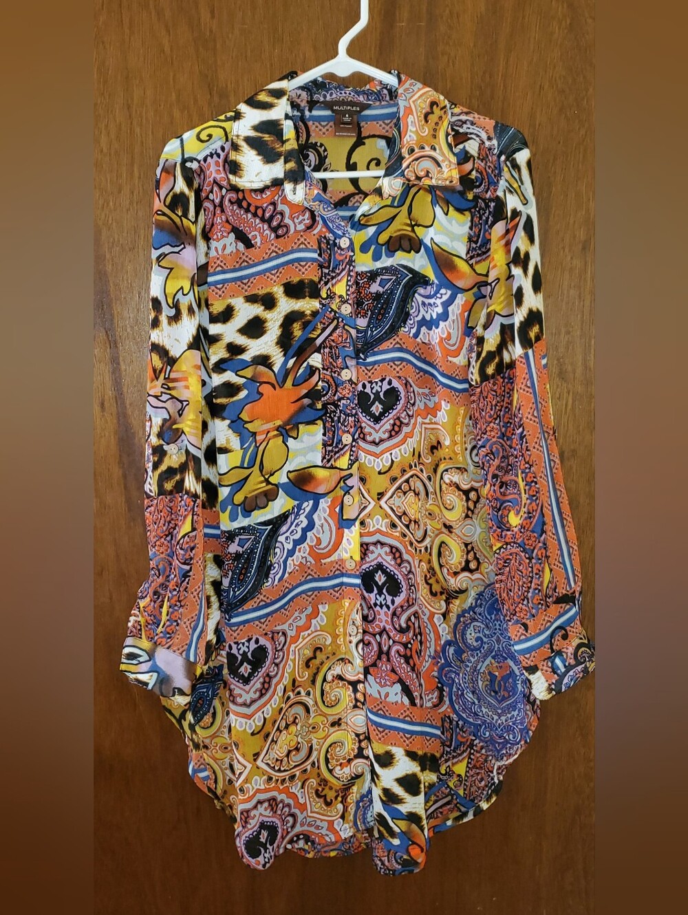 Multiples Multicolor Abstract Print Button-Front Tunic Top Sz Small